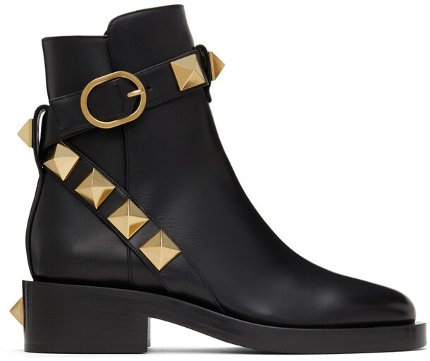 Valentino Garavani Leather Roman Stud Boots in black