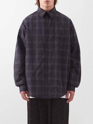 balenciaga - check-print ripstop-cotton padded shirt - mens - black