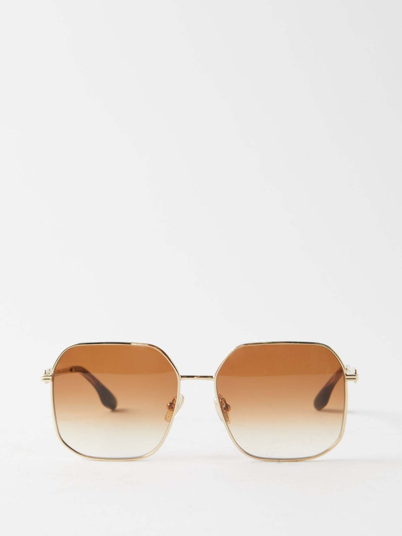 Victoria Beckham - Oversized Square Metal Sunglasses - Womens - Brown Gold