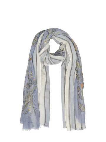 etro reversible linen blend scarf in blue