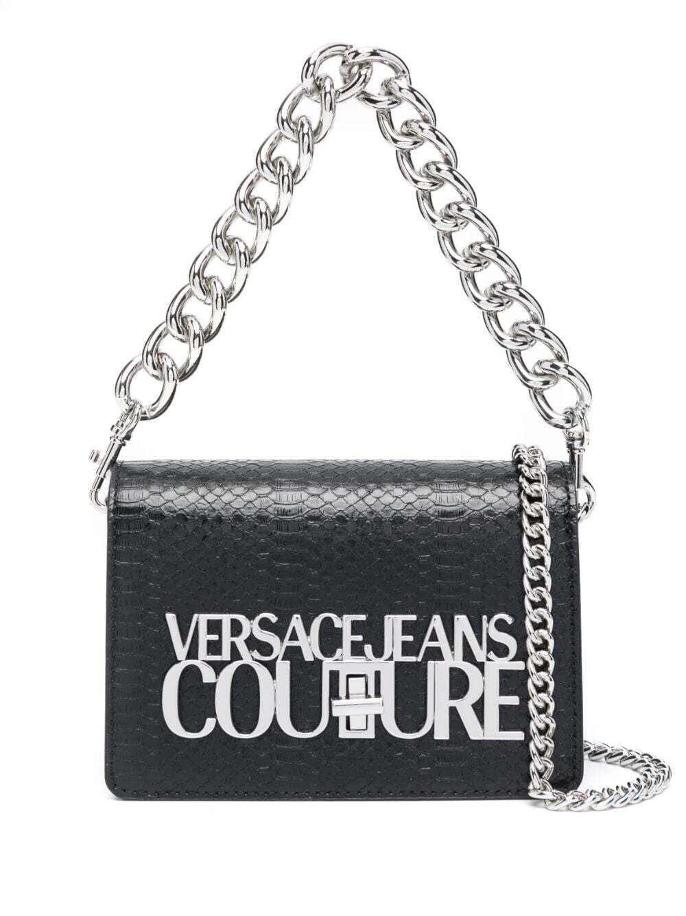 Versace Jeans Couture logo-lettering snakeskin-effect crossbody bag - Black