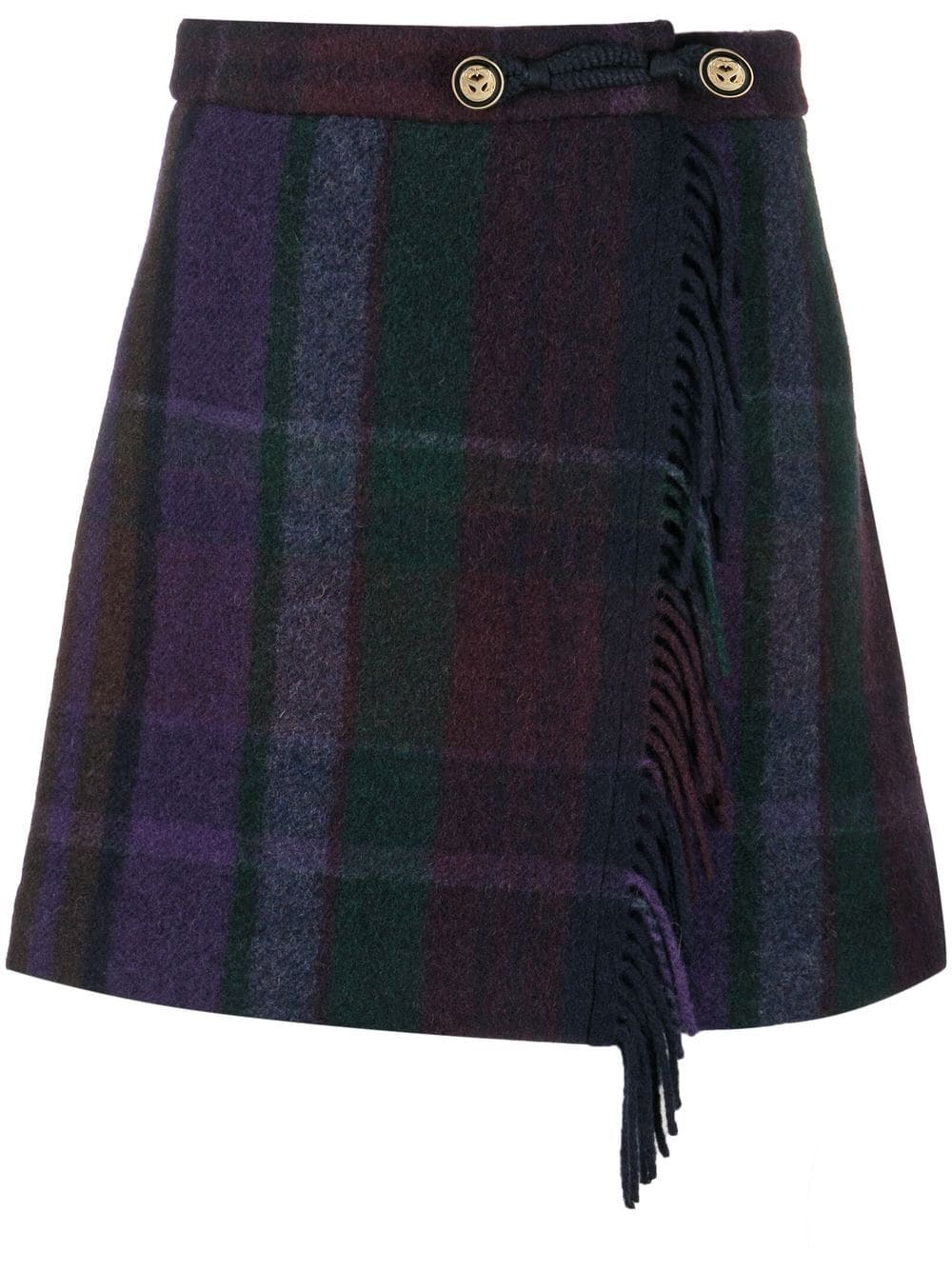 SANDRO Rosiere fringed tartan skirt - Purple