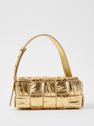 bottega veneta - brick cassette intrecciato-leather shoulder bag - womens - gold