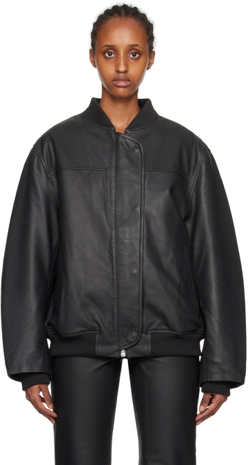 remain birger christensen black zip leather bomber jacket