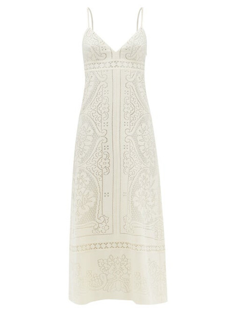 Valentino - Peonies Floral-embroidered Cotton-blend Dress - Womens - Ivory