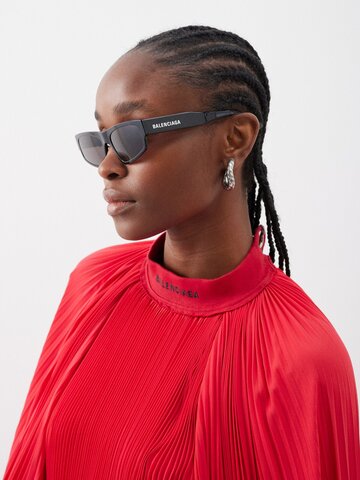 balenciaga eyewear - rectangle logo-print acetate sunglasses - womens - black