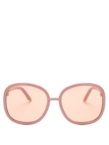 Gucci - Horsebit-chain Oversized Round Acetate Sunglasses - Womens - Pink