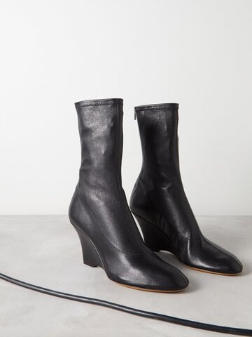 khaite - apollo leather wedge ankle boots - womens - black