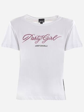 Just Cavalli Cotton T-shirt With Contrasting Print in bianco