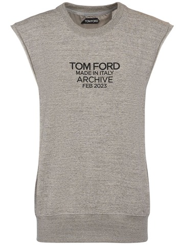 tom ford logo print sleeveless jersey sweatshirt in grey