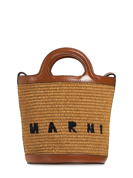 MARNI Mini Raffia Effect & Leather Bucket Bag