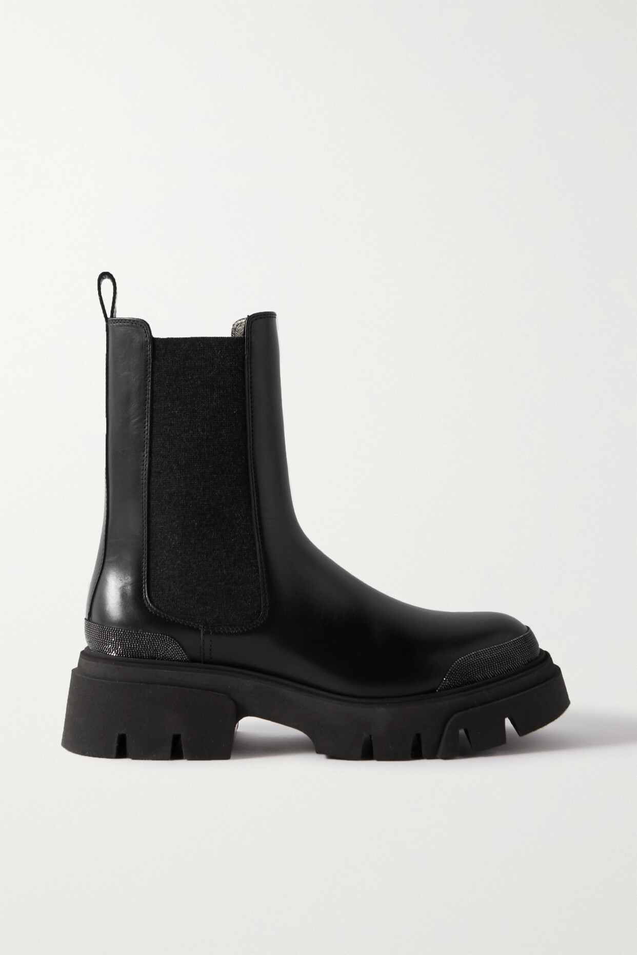 Brunello Cucinelli - Bead-embellished Leather Chelsea Boots - Black