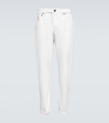brunello cucinelli embroidered slim jeans in white
