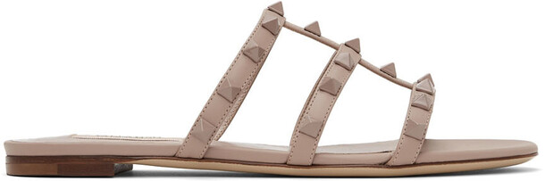 Valentino Garavani Pink Rockstud Flat Slide Sandals
