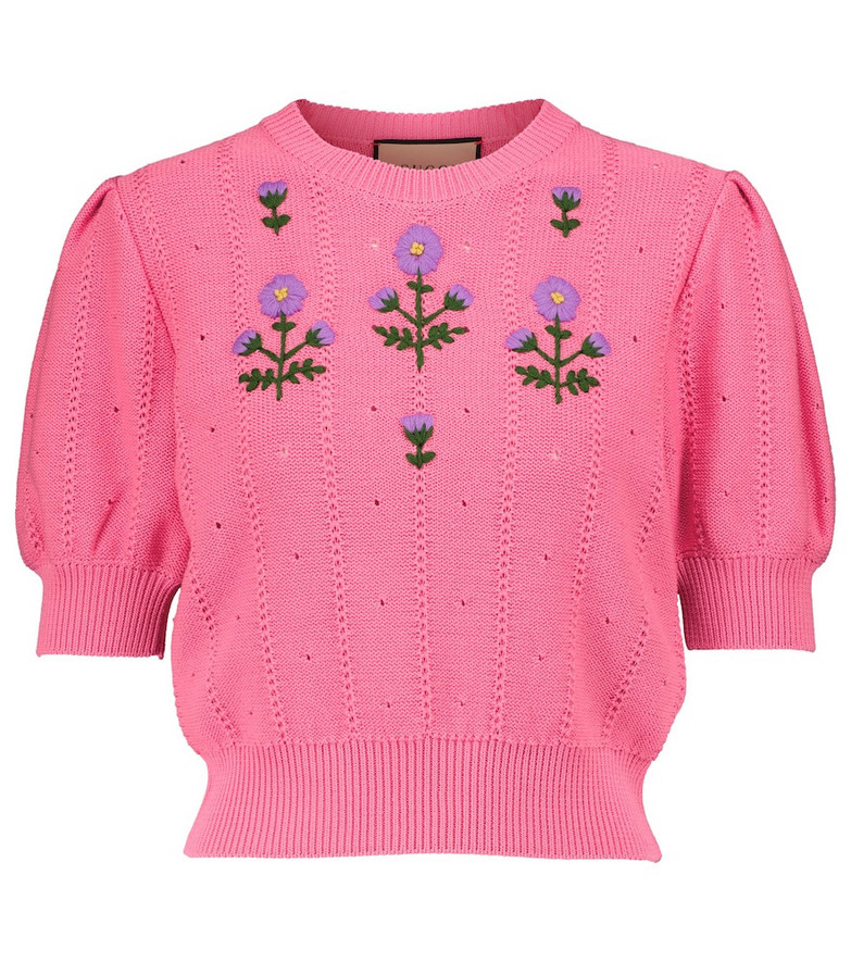 Gucci Embroidered cotton-blend top in pink
