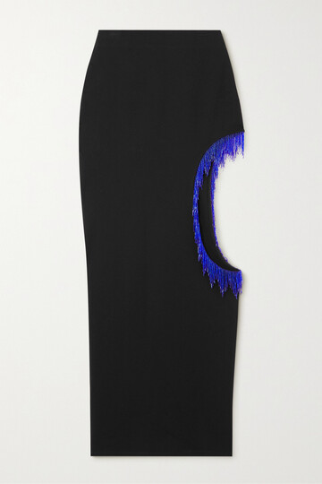 staud - scarlett bead-embellished cutout jersey maxi skirt - black