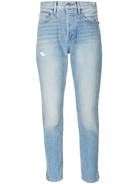 FRAME stonewashed cropped jeans in blue