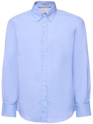 brunello cucinelli cotton twill button down shirt in blue