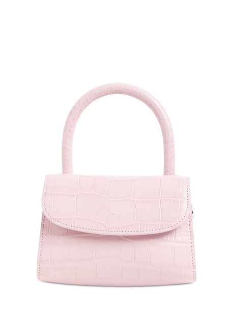 BY FAR Mini Croc Embossed Leather Bag in pink