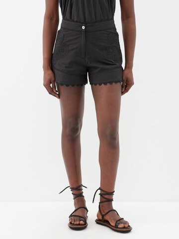 juliet dunn - ricrac-trim cotton-poplin shorts - womens - black
