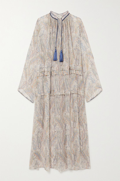 ETRO - Tasseled Paisley-print Silk-crepon Maxi Dress - Neutrals