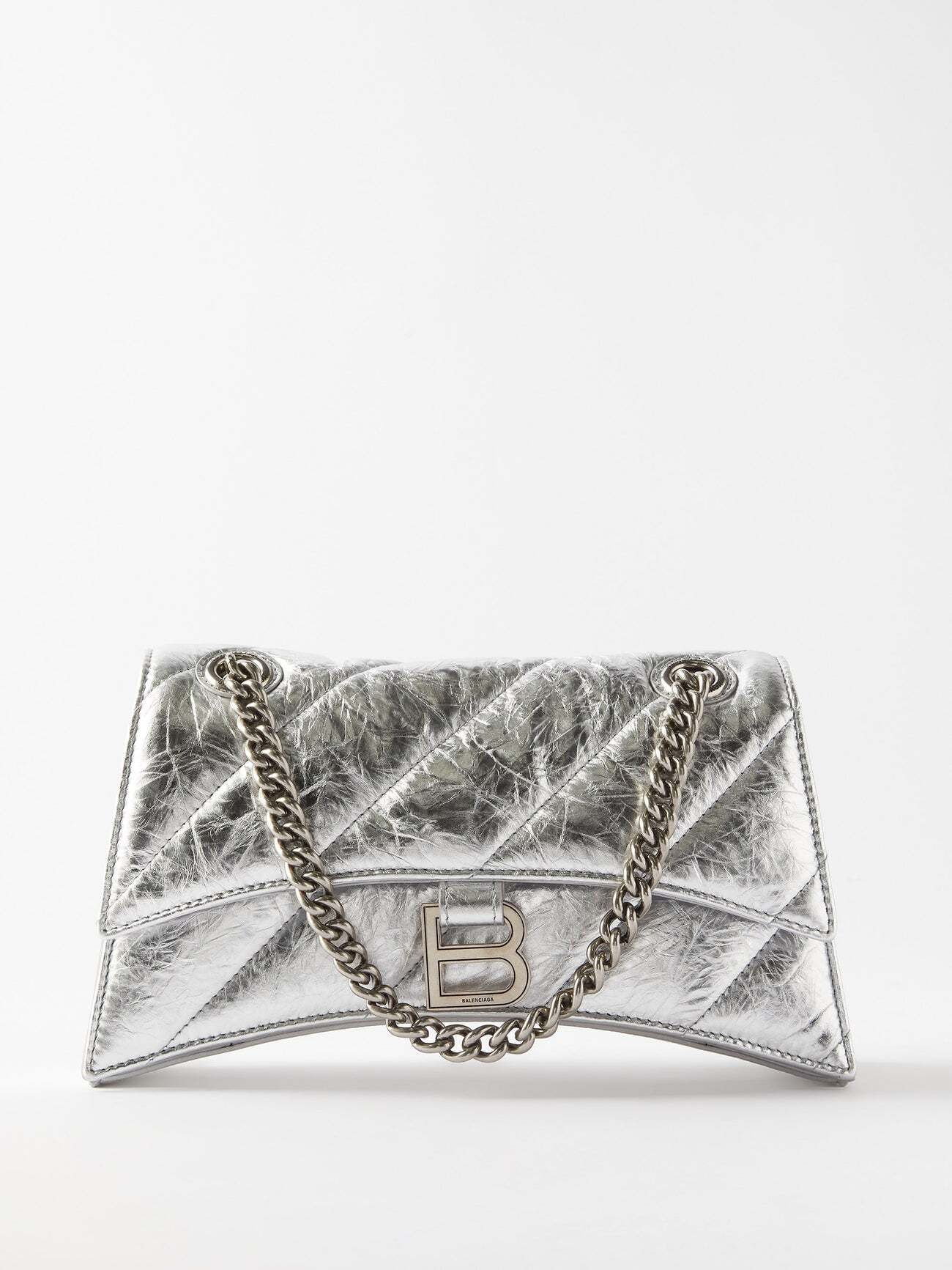 Balenciaga - Crush S Quilted Creased-leather Shoulder Bag - Womens - Silver