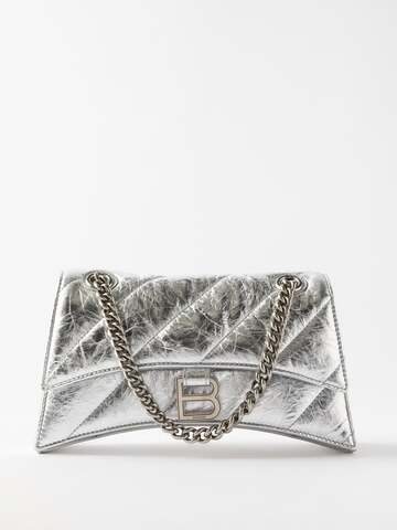 balenciaga - crush s quilted creased-leather shoulder bag - womens - silver
