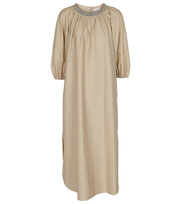 Brunello Cucinelli Exclusive to Mytheresa â Embellished cotton-blend smock dress in beige