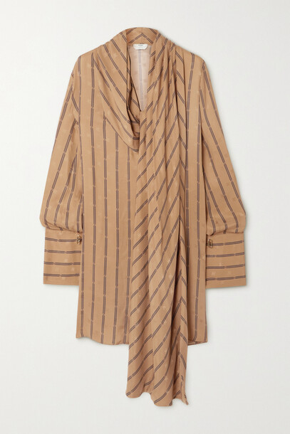 Fendi - Oversized Draped Striped Silk-jacquard Mini Dress - Brown