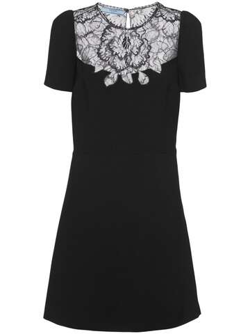 prada lace-panelled cady mini dress - black