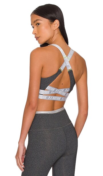 P.E Nation Reaction Sports Bra in Grey in charcoal