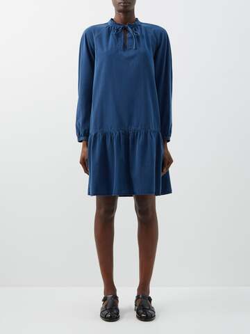 A.P.C. A.P.C. - Natalia Neck-tie Banded Chambray Dress - Womens - Blue
