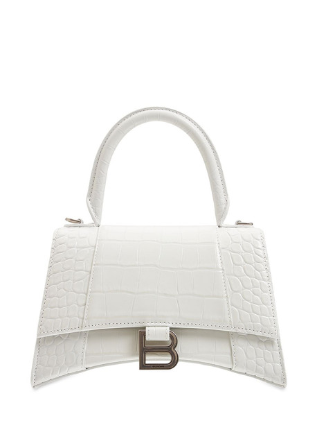 BALENCIAGA Small Hourglass Embossed Leather Bag in white