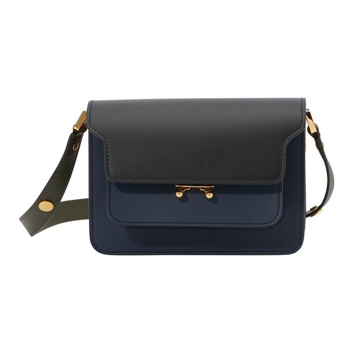 Marni Trunk mini-bag in smooth calfskin in black / blue / emerald