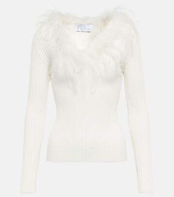 Giuseppe di Morabito Feather-trimmed knitted top in white
