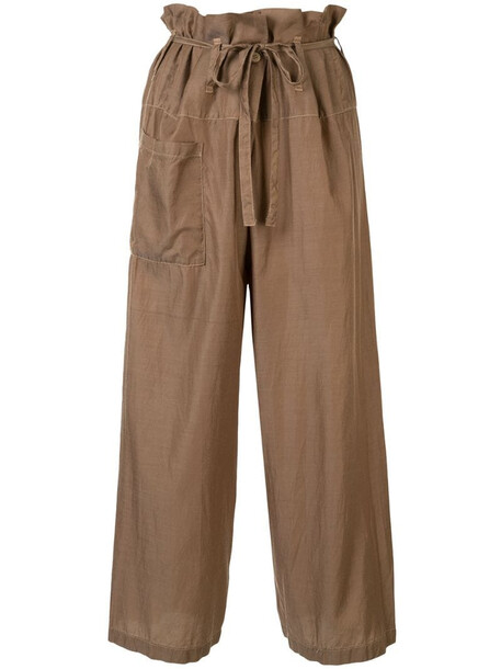 Issey Miyake Pre-Owned draped waistband wide-legged trousers in brown