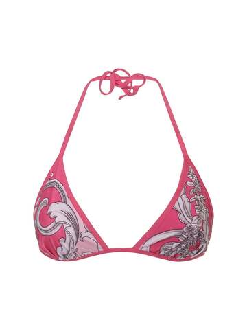 VERSACE Barocco Print Stretch Jersey Bikini Top in pink