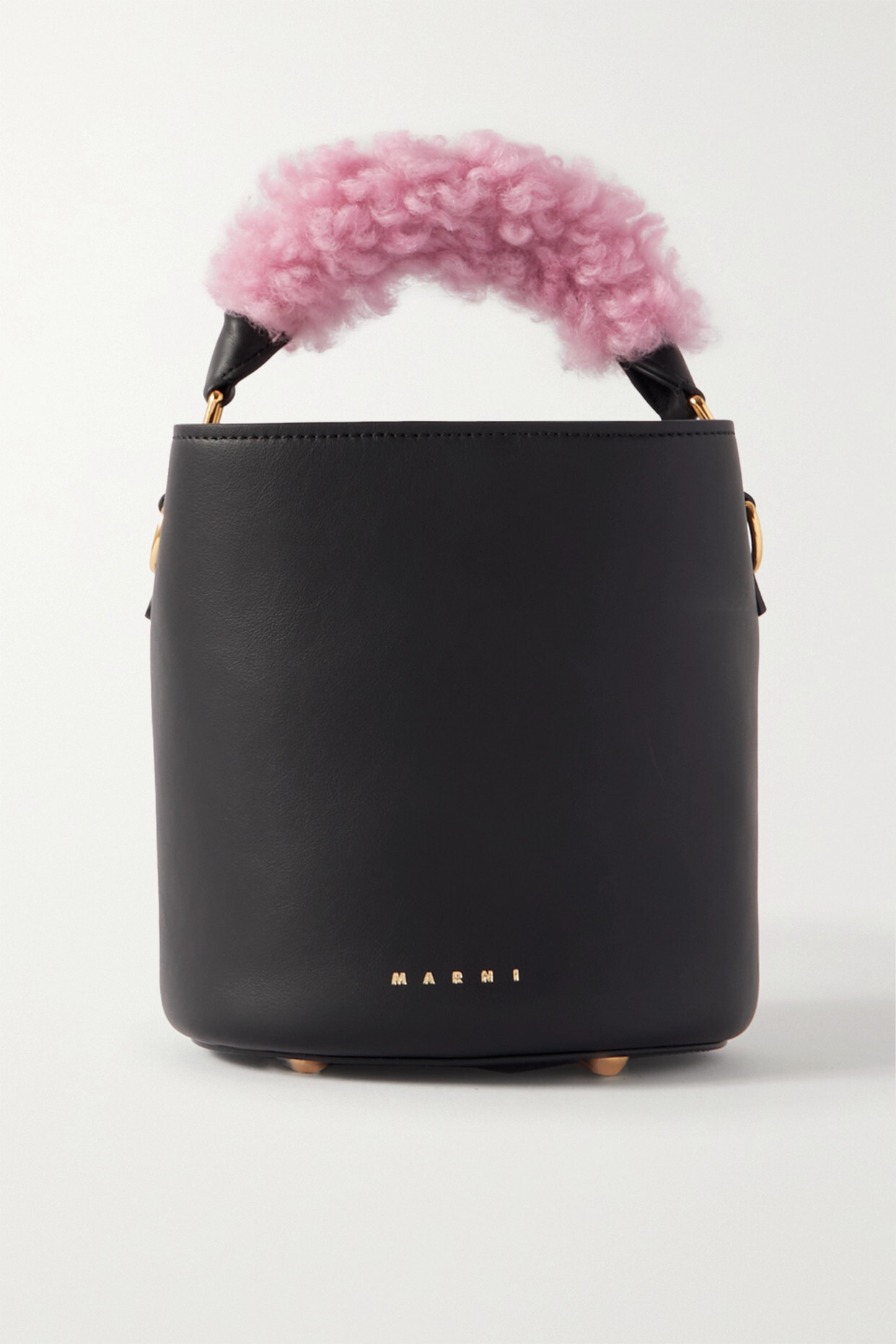 Marni - Small Faux Shearling-trimmed Leather Bucket Bag - Black