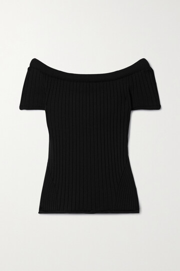 khaite - ricki off-the-shoulder ribbed merino wool-blend top - black