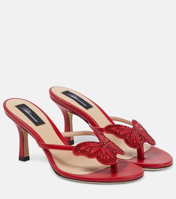 Blumarine Embellished leather thong sandals in red