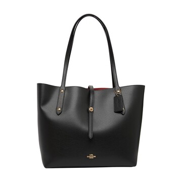 Coach Polished pebble leather market tote in black / red