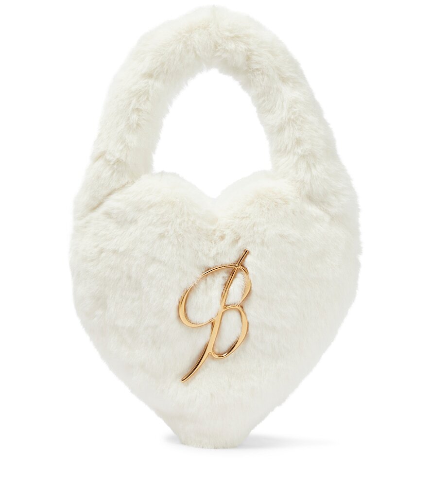Blumarine Embellished faux fur shoulder bag in white