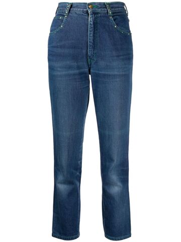 saint laurent pre-owned 1990-2000s stud-embellished straight-leg jeans - blue