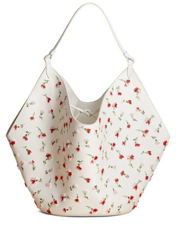 khaite medium lotus flower print tote bag in white / multi