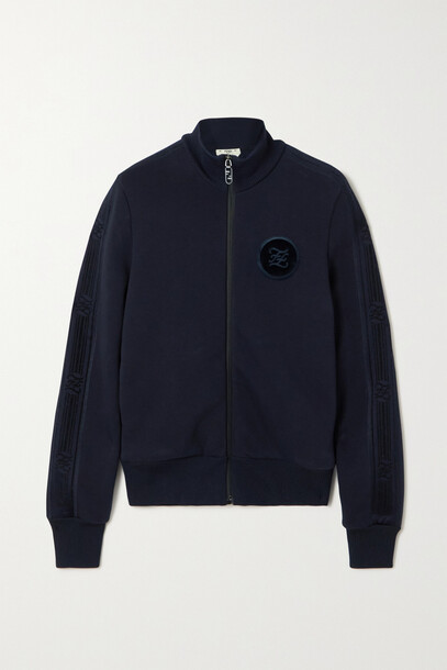 Fendi - Velour-trimmed Cotton-blend Jersey Track Jacket - Blue
