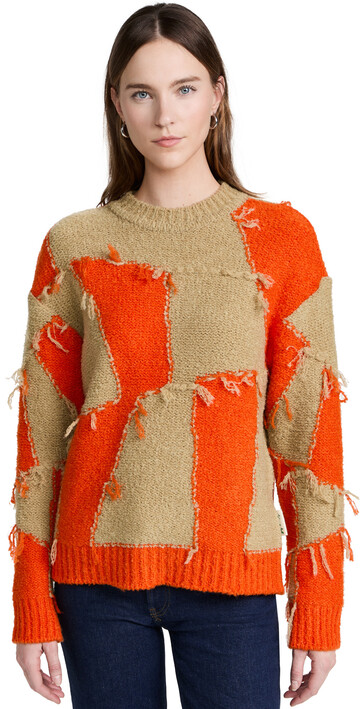 Andersson Bell Unisex Checkerboard Intarsia Sweater in orange / beige