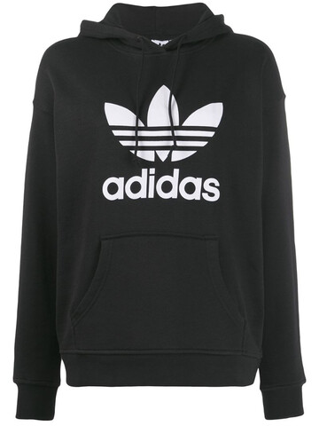 adidas Trefoil logo print hoodie in black