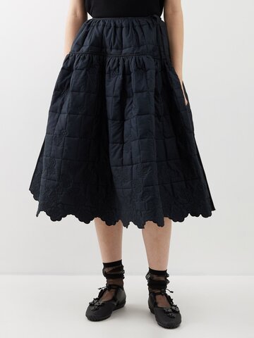 cecilie bahnsen - rosie quilted cotton midi skirt - womens - black