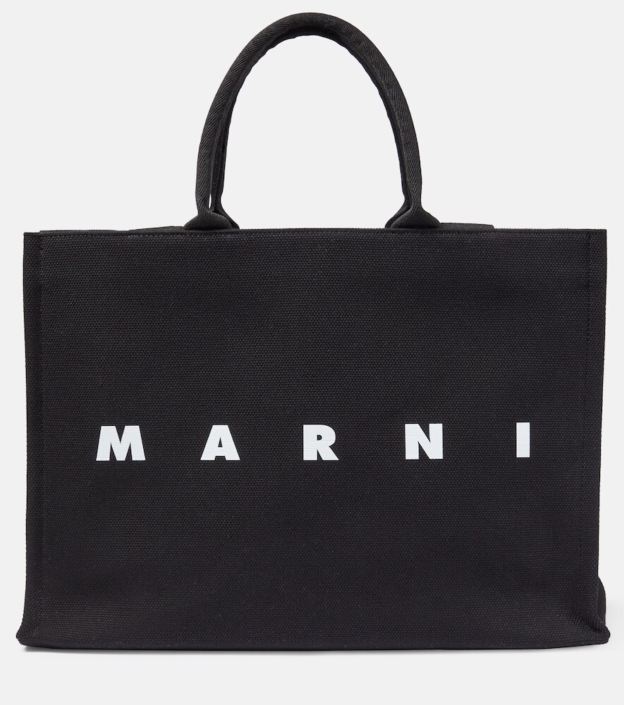 Marni Logo canvas tote bag in black