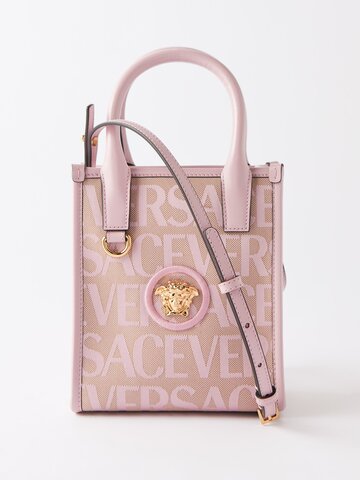 versace - small logo-jacquard canvas tote bag - womens - pink